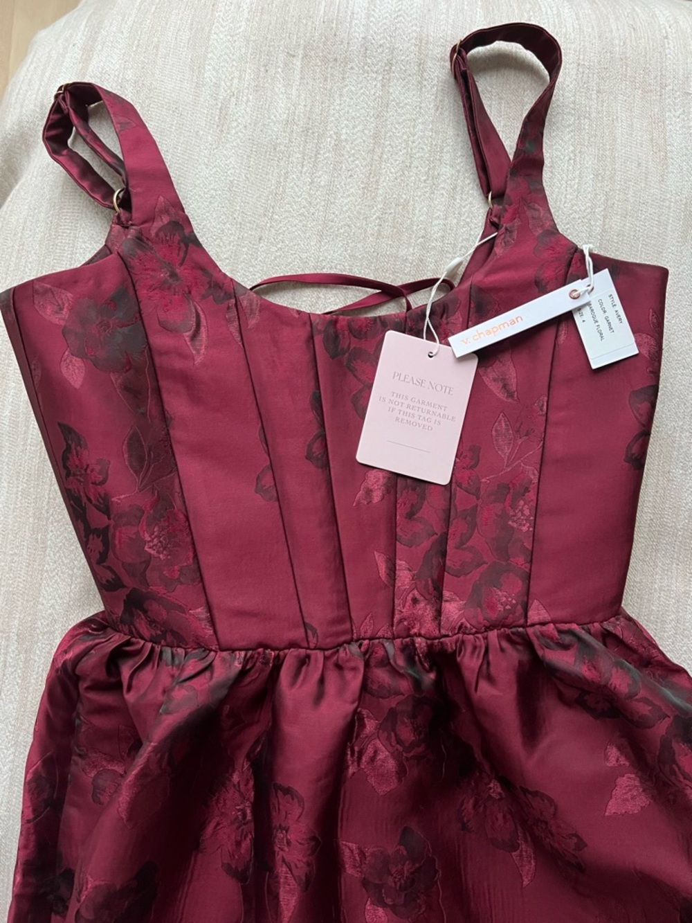 NWT V Chapman Avery Gown in Garnet Baroque Floral - Picture 8 of 8
